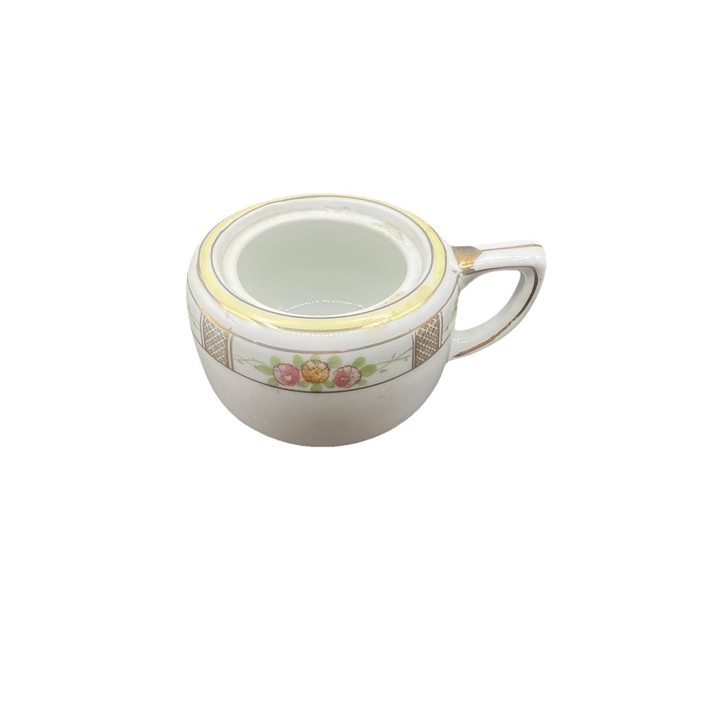 Vintage Nippon Hand Painted  Yellow Pink Floral Gold Sugar Bowl (No‎ Lid)   1891